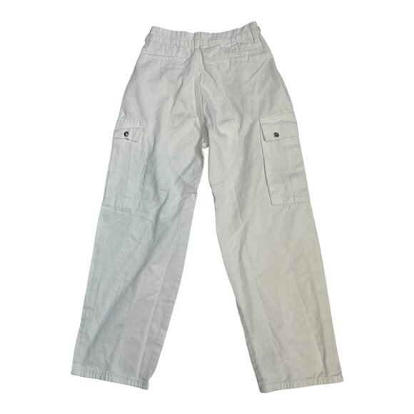 Women's Cargo Wide Leg 100% Cotton Pants Off White Size 26 Preppy Y2k Baggy - Picture 2 of 6